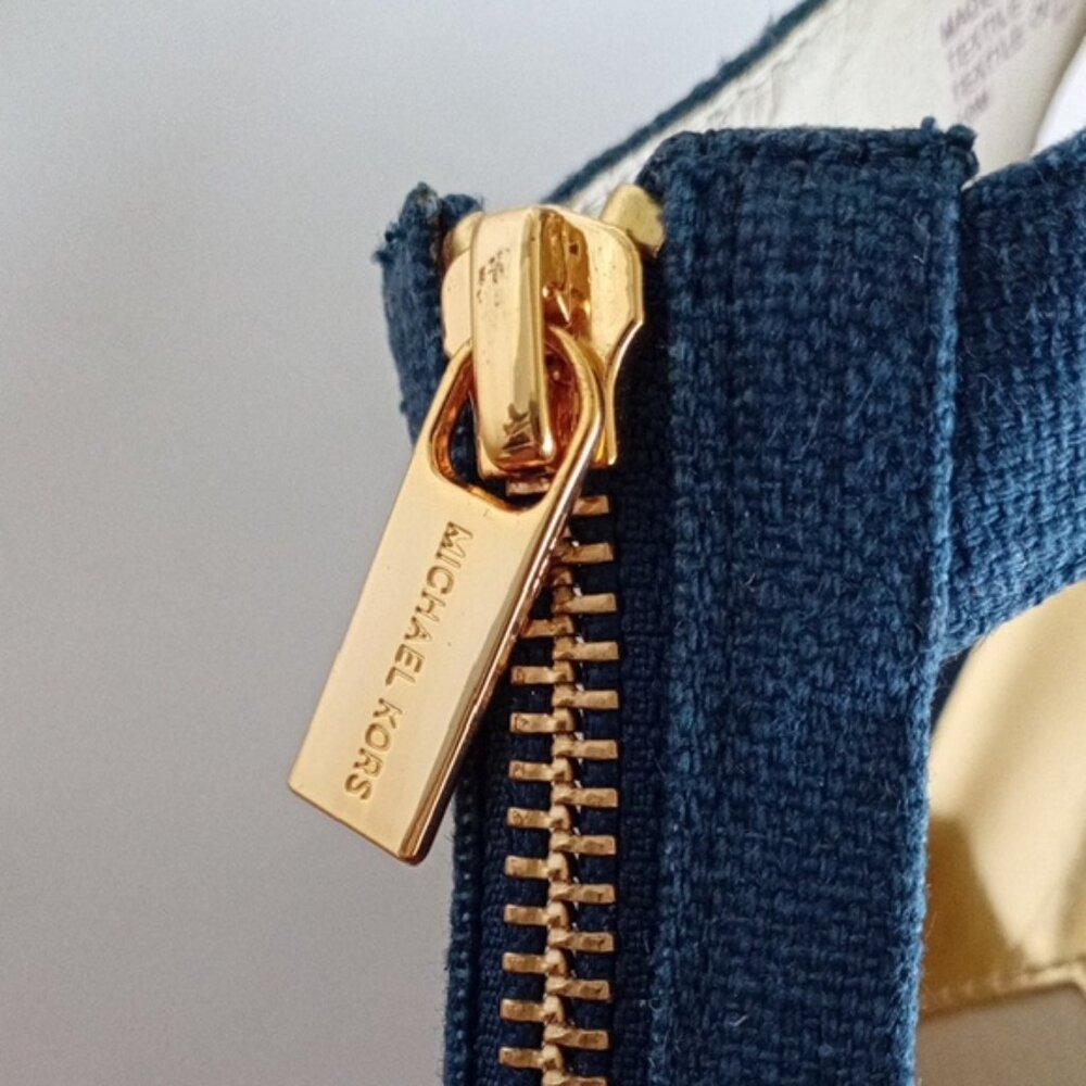 MICHAEL Michael Kors Blue Wedge Espadrille Sandals Gold Zipper Size 10M - Picture 4 of 17